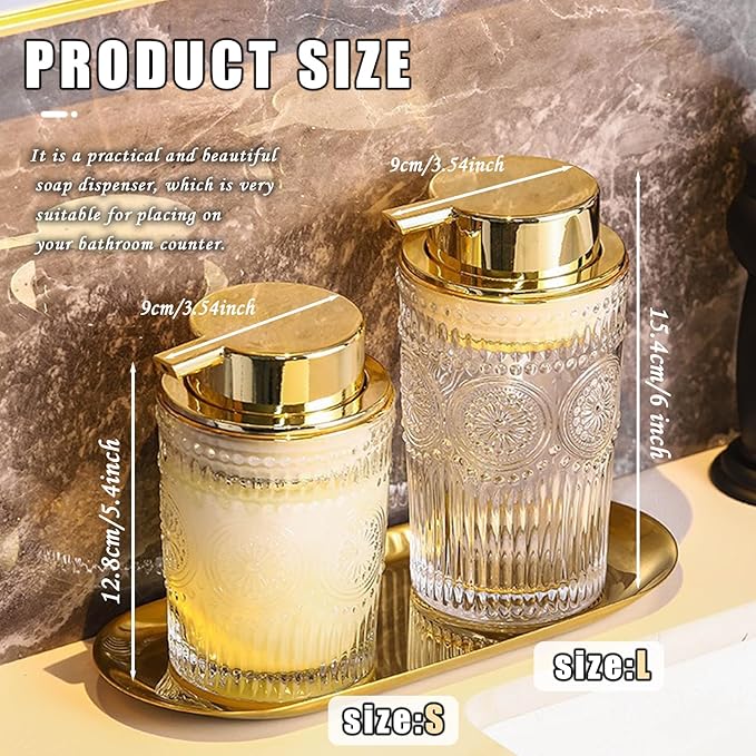 Foaming Soap Dispenser for Kitchen & Bathroom Liquid Kitchen Dish Refillable Soap Dispenser with Gold Plastic Pump Modern Home Bathroom Decor (Clear, S)