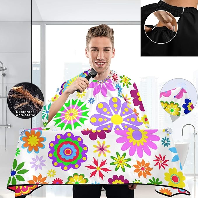 visesunny Barber Cape Colored Little Flower Polyester Hair Cutting Salon Cape Apron Anti-Static Haircut Water-Resistant Shaving Cloth Beard Shaving Bib Hairdressing Cape