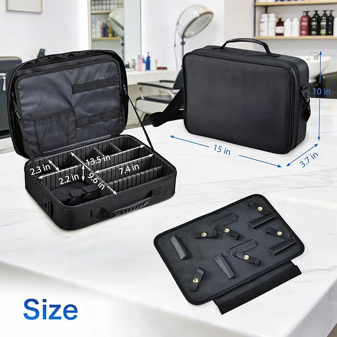 Yueieoun Professional Barber Clipper Case Organizer Bag with Adjustable Dividers, Detachable 6-Slot Scissors Panel, Travel Grooming Tool Storage - Fits Wahl/Andis/Hatteker