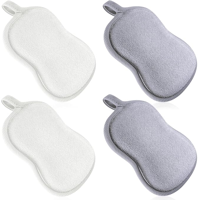 Tatuo 4 Pieces Baby Bath Sponge Toddler Bath Sponge Soft Comfy Cotton Absorbent Loofah for Kids Babies Boy Girl(Grey,White)