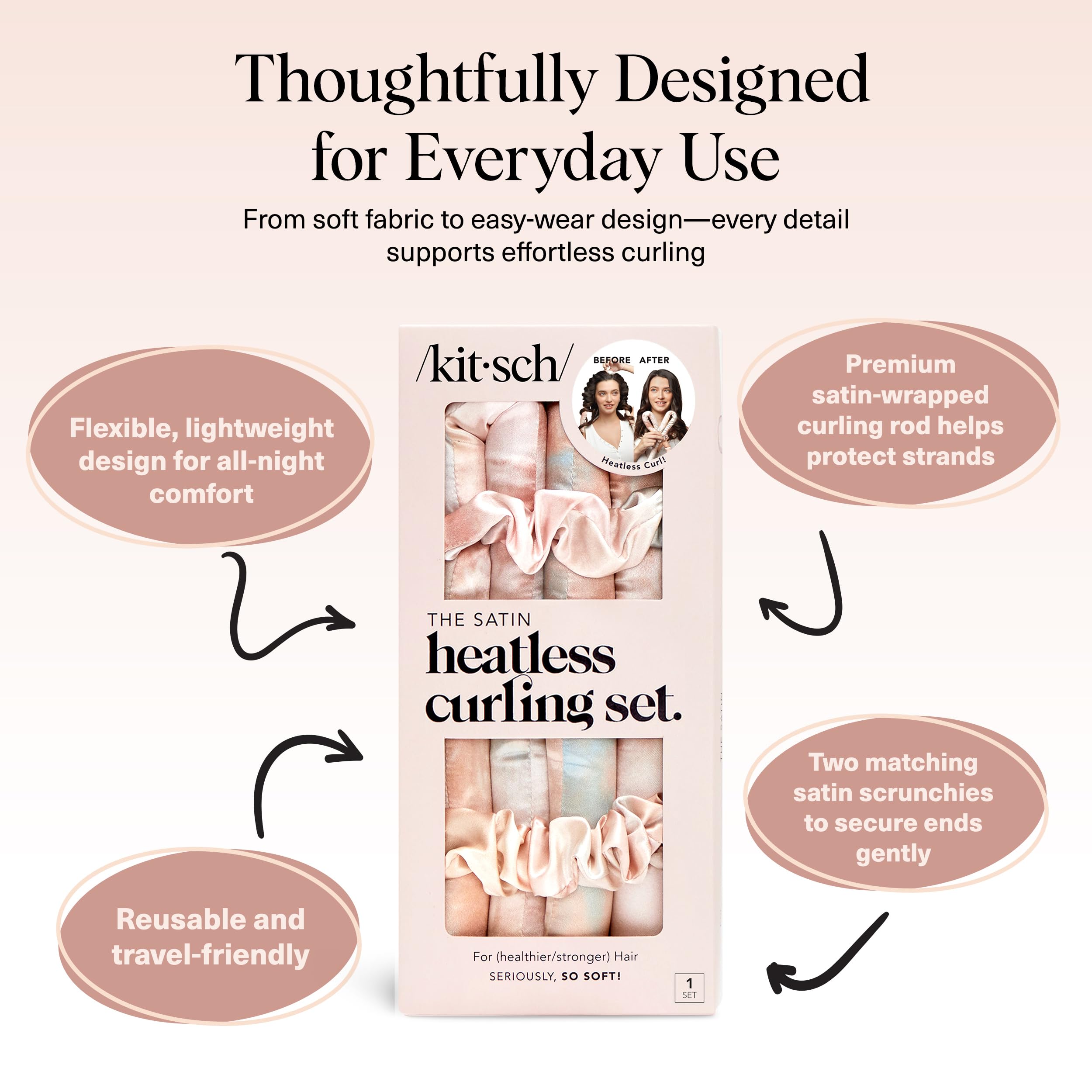 Kitsch Satin Heatless Curls Overnight Set - Sunset Tie Dye