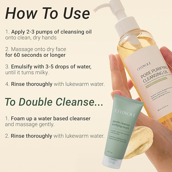 Korean Cleansing Oil Makeup Remover w/ LHA Centella Tea Tree Heartleaf Murwort & Green Tea | Lightweight Deep Pore Cleaner for Blackheads Sebum Waterproof Sunscreen & Sensitive Acne-Prone Skin 6.7 Oz