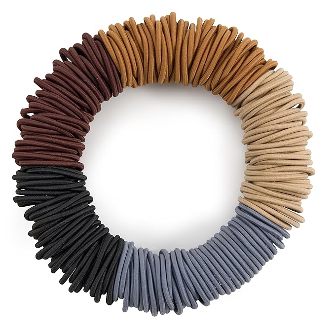 203 Pieces Hair Ties No Damage, 4MM Elastic Hair Ties, Medium Size Ponytail Holders for Women and Girls, Multicolor (5 Colors (Brown Tones))