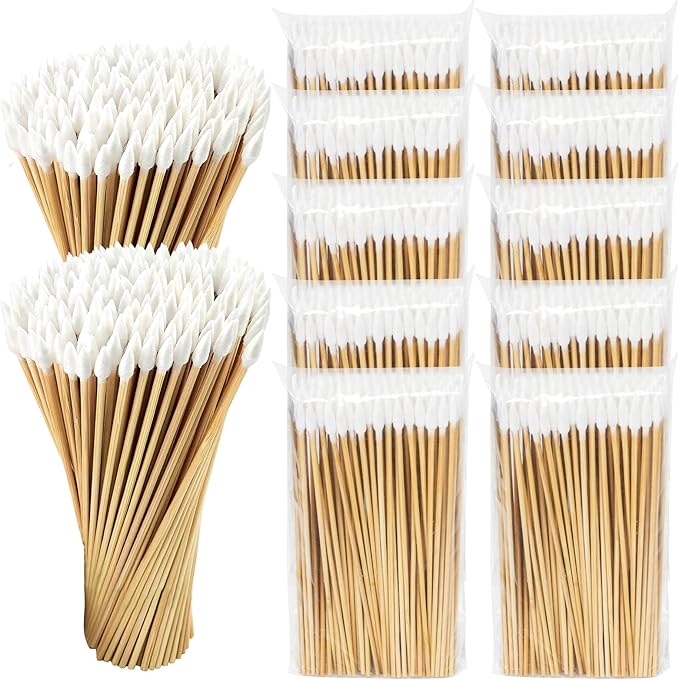 1000PCS Pointed Long Cotton Swabs with Durable Stem, Lint- Free Gun Cleaning Swabs Pure Cotton Tips for Gun Maintenance, Makeup, Pet Care, Equipment (6'' Detailed Work)