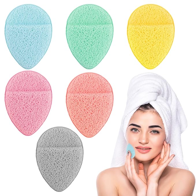 HJZHII 6pcs Face Sponges for Cleansing, Reusable Puff Facial Sponges for Face Wash Face Scrubber Exfoliating Pads Sponge with Finger Cot Suitable for Makeup Remover Washing Face All Skin Types