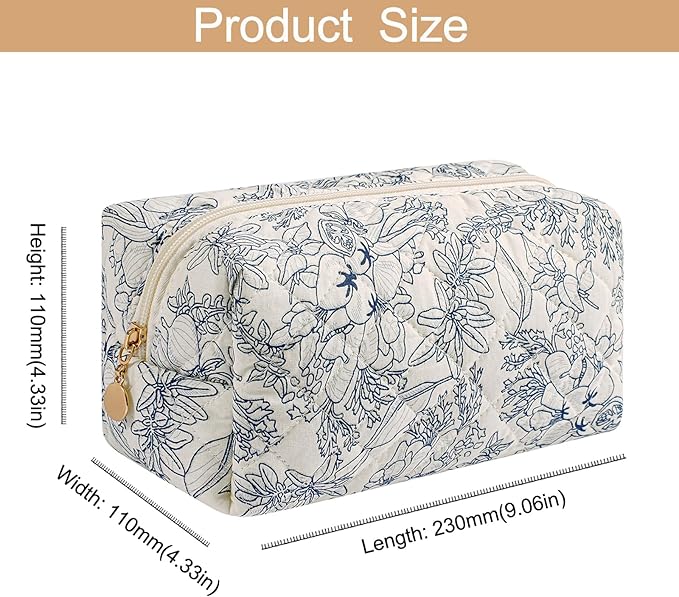 HHQQWZ Makeup Bag Travel Cosmetic Bag for Women, Zipper Make Up Pouch, Floral Flowers Toiletry Organizer, Portable Storage Bag, Cosmetic Travel Cloth Bag (Pink+Navy Blue Flower)