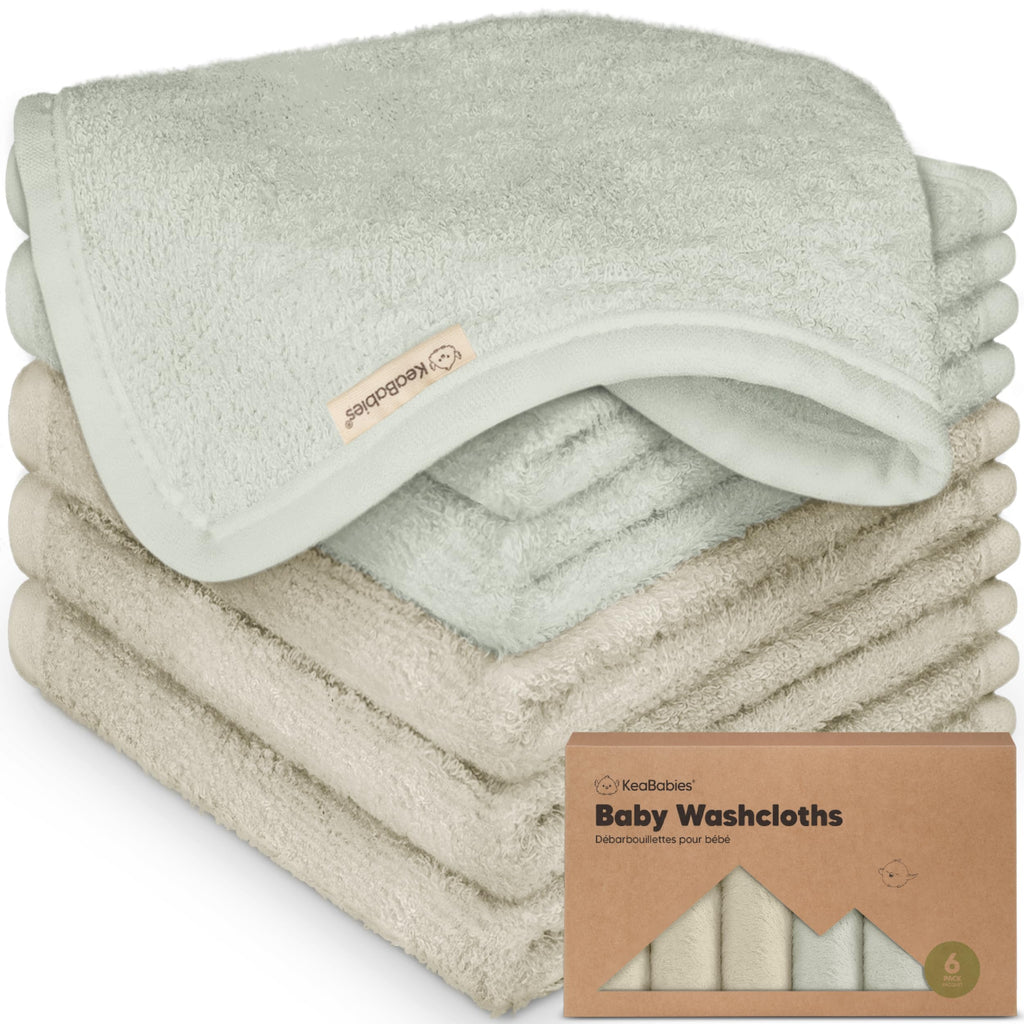 6pk Baby Washcloths, Soft Absorbent Washcloths for Face, Body (Stone/Dove)