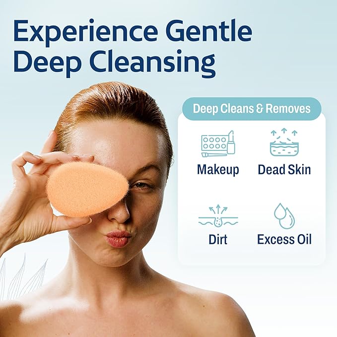 HartFelt 8ct Tear Drop Face Scrubber for Women | Reusable Facial Sponges for Daily Cleansing | Facial Exfoliating Pads for Removing Dead Skin, Dirt & Makeup | Made in USA | Gentle - Peach