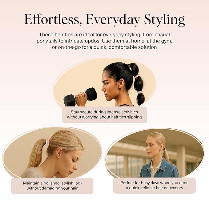 Kitsch Seamless Hair Ties No Damage - Stretchable Hair Bands for Strong All-Day Hold, Ponytail Holders | Hair Accessories for Girls - Rosewood 8 Pcs