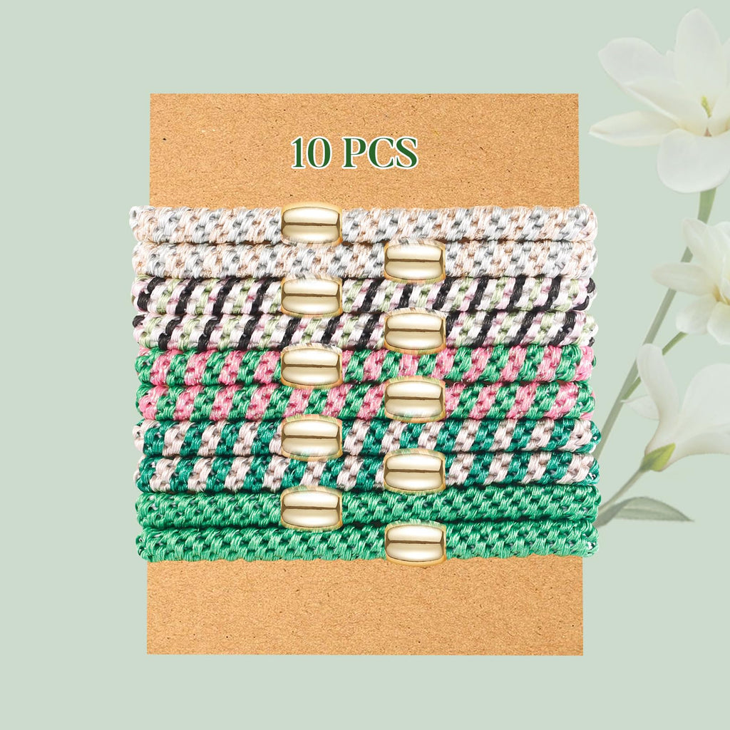 FORENEE 10Pcs Braided Hair Ties for Thick Hair - Green