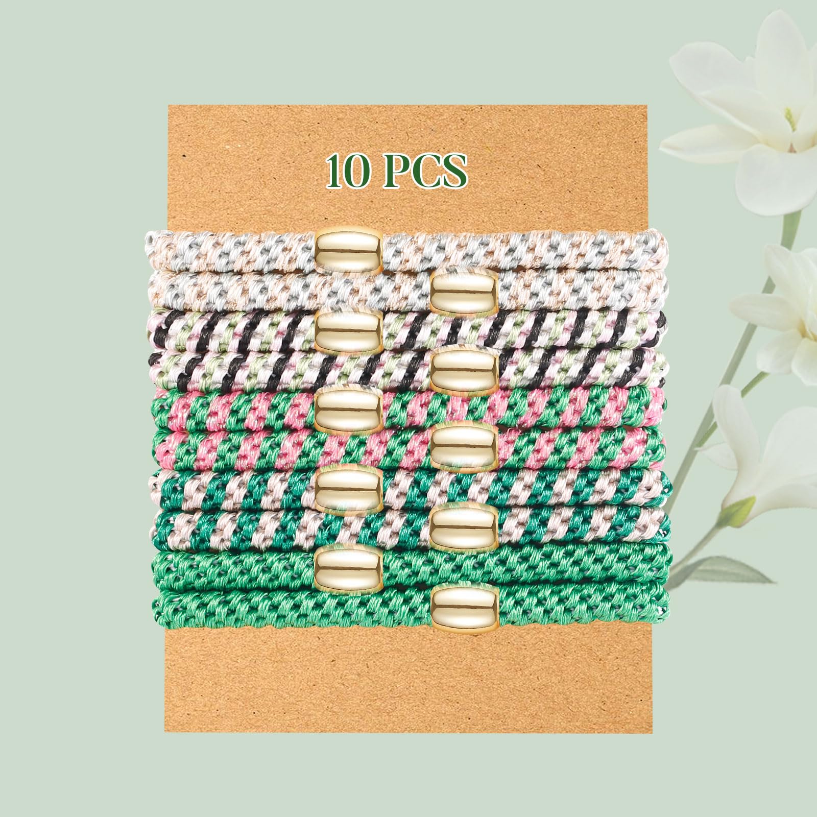 FORENEE 10Pcs Braided Hair Ties for Thick Hair - Green