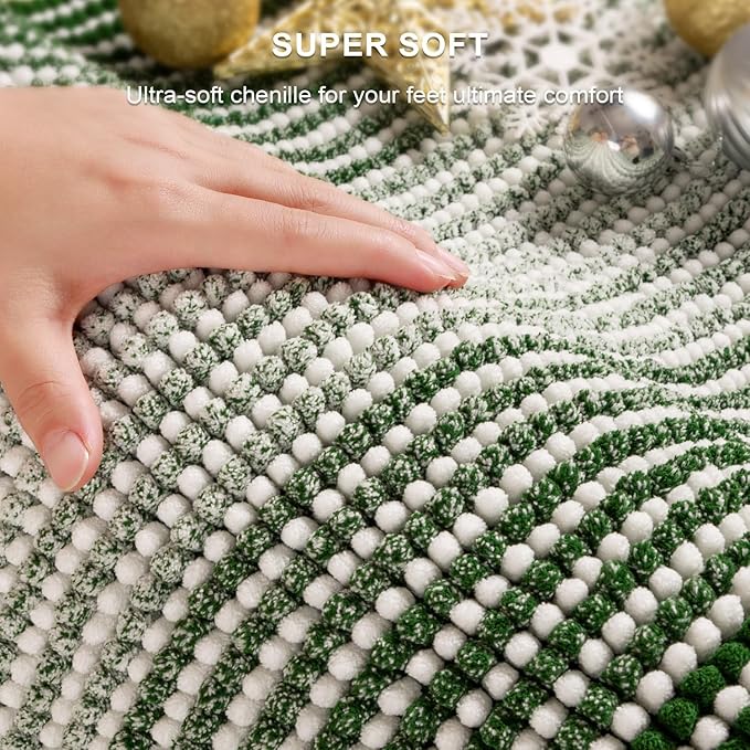 Bathroom Rugs and Mats Sets, 2 Piece Thick Absorbent Chenille Bath Mat Rug Set Non Slip, Soft Shaggy Bath Room Floor Mats for Bathroom, Machine Washable (Hunter Green, 20" x 60" Plus 20" x 32")