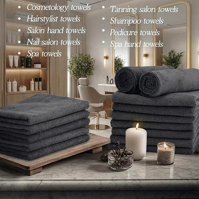 Shimeyao 26 Pcs Salon Bleach Proof Towels Highly Absorbent Hair Towels Hand Facial Cloths Bleach Resistant for Salon Barber Spa Beauty Bath Hair Stylist(Gray,18 x 30 Inch,Classic)