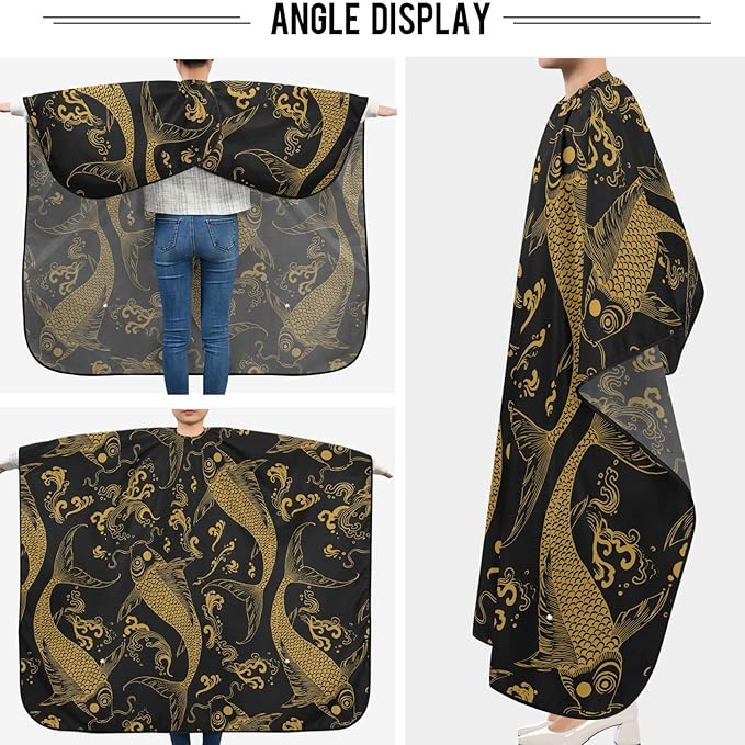 visesunny Barber Cape Vintage Chinese Koi Fish Polyester Hair Cutting Salon Cape Apron Anti-Static Haircut Water-Resistant Shaving Cloth Beard Shaving Bib Hairdressing Cape