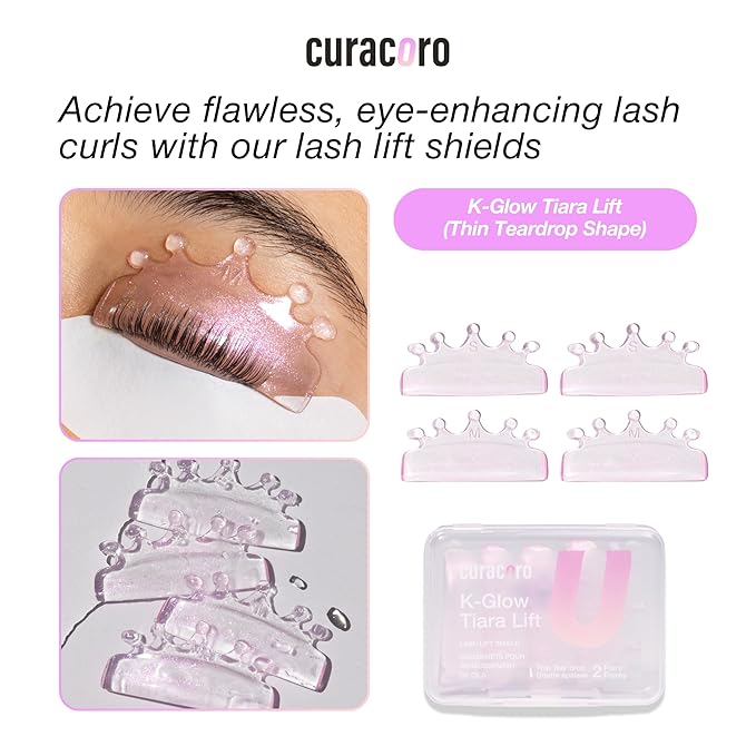 Curacoro Korean Lash Lift Shields, 4 Pcs/2 Sizes Self-Adhesive Rods