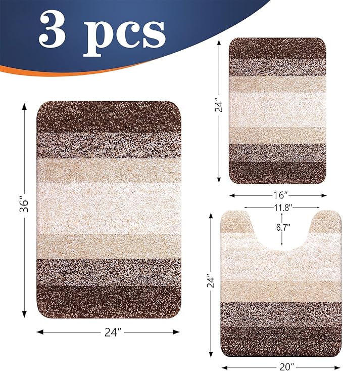 OLANLY Microfiber Bathroom Rugs Sets 3 Piece, 36"x24"+24"x16"+24"x20"