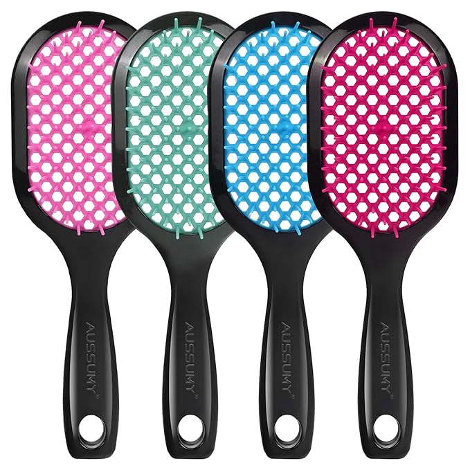Aussumy 4 Pack Vented Detangling Hair Brush - Detangler Hairbrush with Soft Bristles for Effortless Tangle Free - Ideal for Wet Dry or Curly Damaged Hair for Women Men Kids