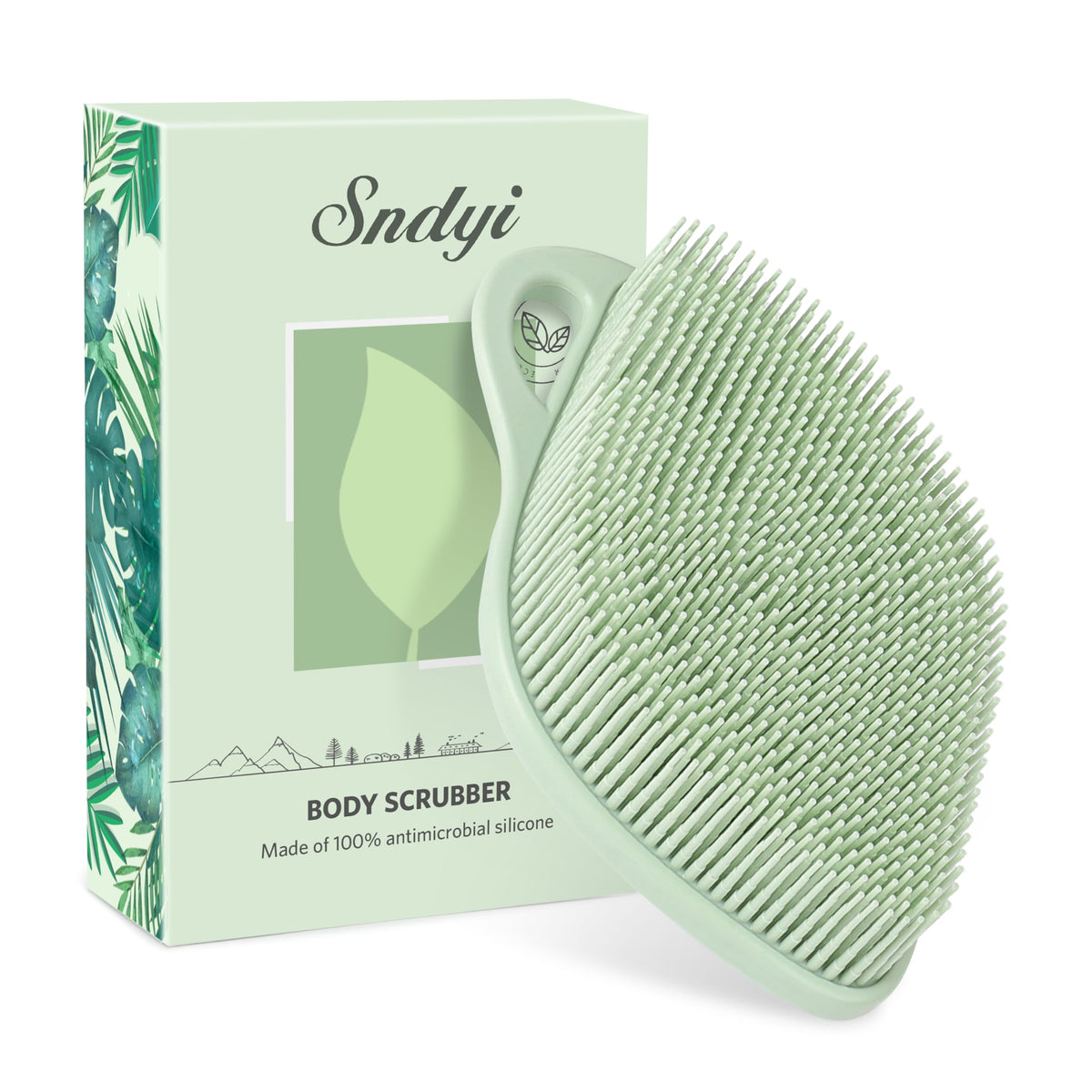 Sndyi Silicone Body Scrubber, Gentle Exfoliating Body Scrubber for Sensitive Skin, Leaf Shaped Shower Scrubber for Body with Lathering Bristles, Silicone Loofah Body Brush for Showering, Red
