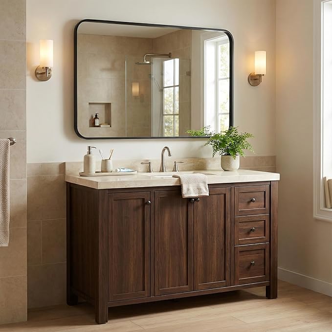 Pocetry 2-Pack 24x36 Inch Matte Black Rounded Rectangle Vanity Mirrors