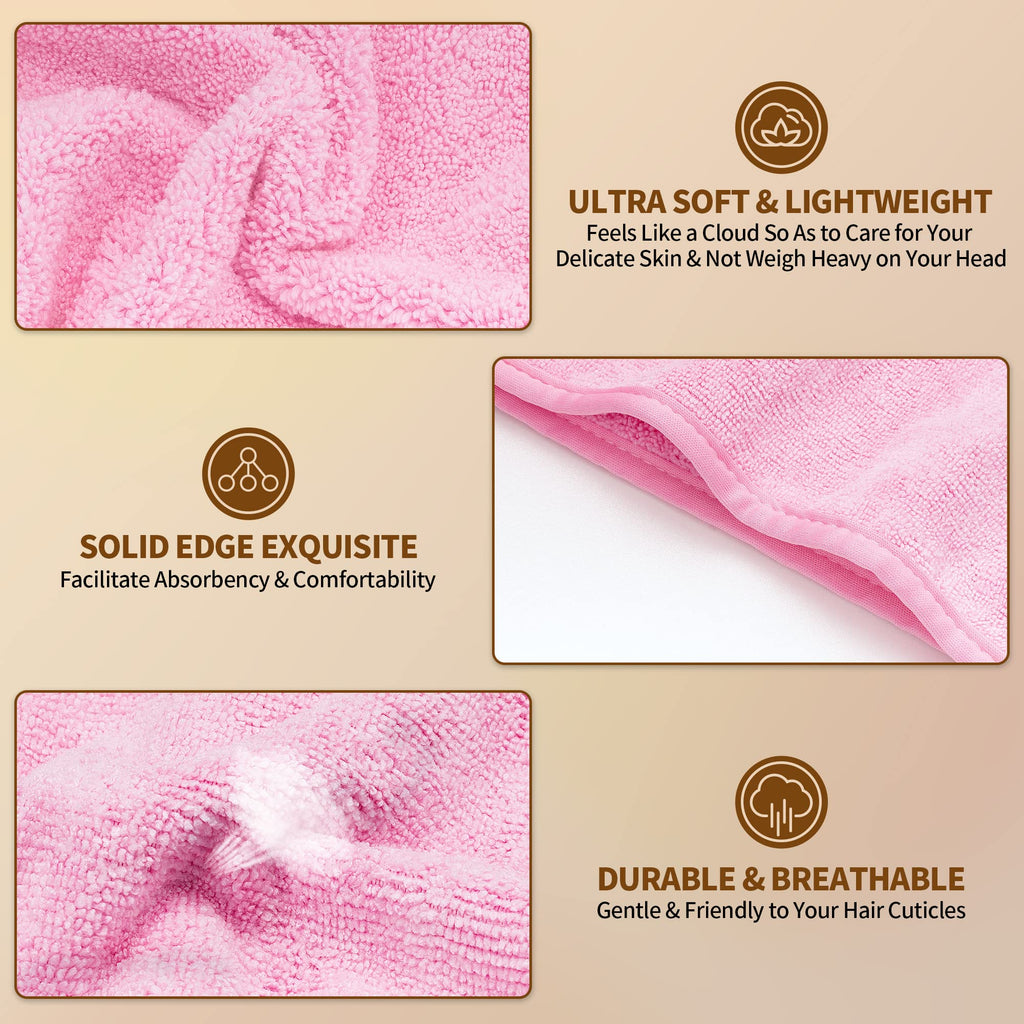 NEXCOVER Hair Towel Microfiber, 2 Pack Pink 9.8 inch X 25.5 inch Hair Wrap,Ultra Absorbent Hair Turbans,Fast Drying Head Towels for Women Wet Hair,Long,Curly,Thick,Frizzy Hair