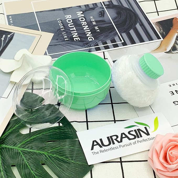 Storage Body Powder Container, Large 3.5" Fluffy Body After-Bath Powder Case, Baby Care Face/Body Villus Powder Puff Box, Makeup Cosmetic Talcum Powder Container with Hand Holder (Green)