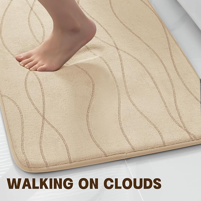 YIHOUSE Bathroom Rugs Set 3 Piece, Memory Foam Bath Mat Khaki