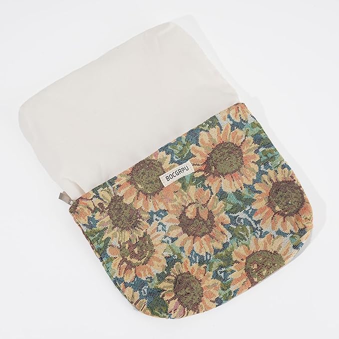 BOCGRPU 2 PCS Makeup Bag Set，Portable Cosmetic Bag for Purse ，Large Storage Capacity Toiletry Bag Make up Organizer，Travel Pouch with Zipper for Women, (Sunflower Oil Painting)
