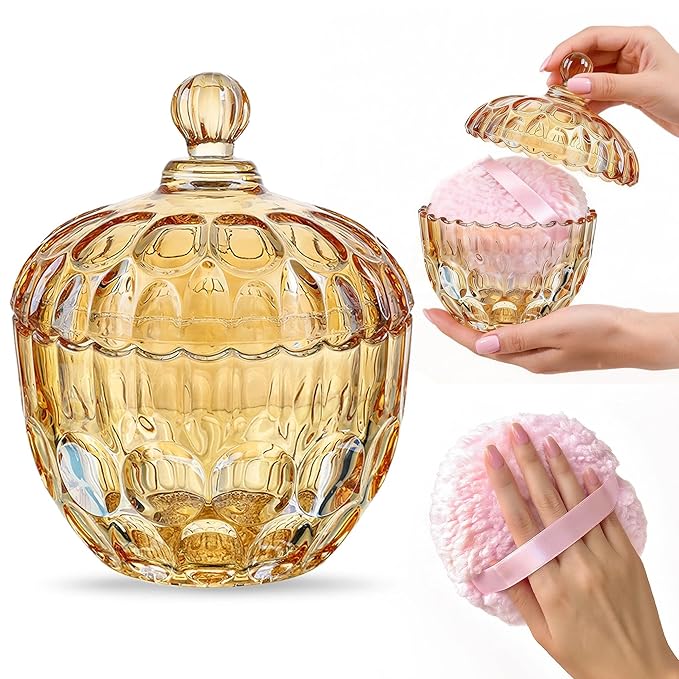 2 Pcs Extra Large Body Powder Puff and Container with 6 '' Body Powder Puff