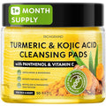 Turmeric Kojic Acid Cleansing Pads for Face - Exfoliating Sponges with Vitamin C & Lemon - Foaming Facial Wash for Glowing Skin & Uneven Tone Support - Gentle Daily Scrub