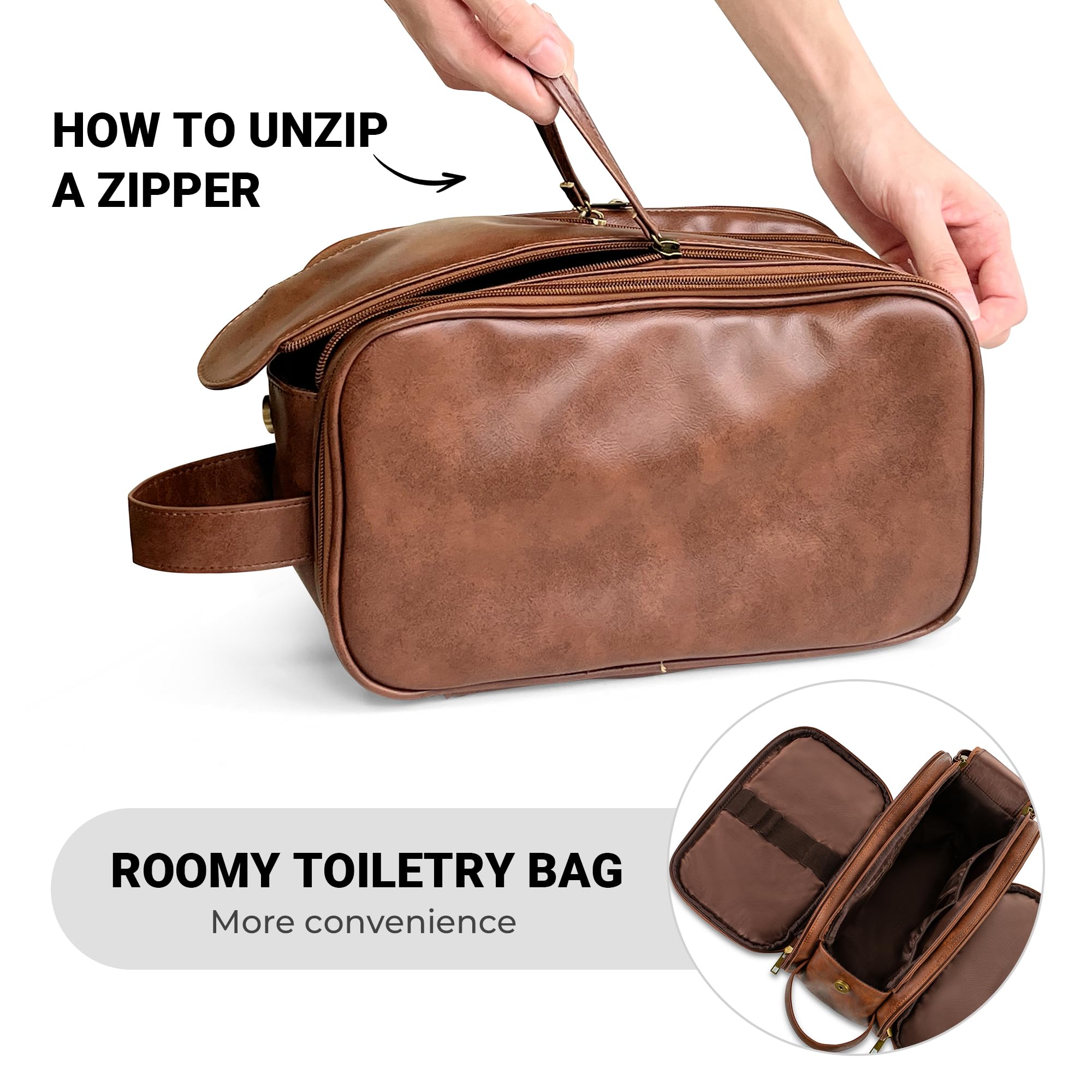 Elviros Toiletry Bag for Men, Large Travel Shaving Dopp Kit Water-resistant Bathroom Toiletries Organizer PU Leather Cosmetic Bags