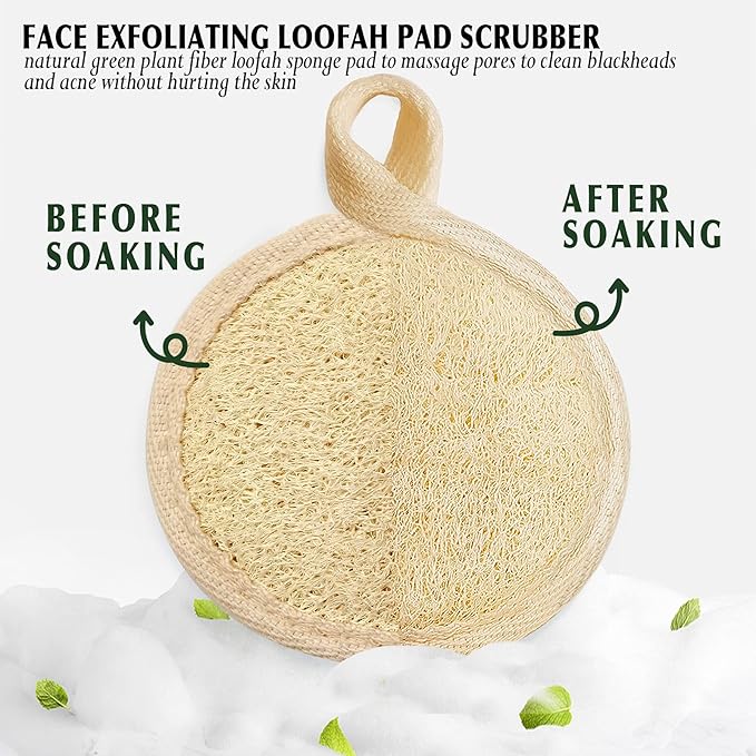 Face Exfoliating Loofah Pad Scrubber, Manual Facial Cleansing and Makeup Remover Brush 6 Pieces, Natural Loofa Sponge Pads Massage Pores and Clean Blackheads Without Hurting The Skin