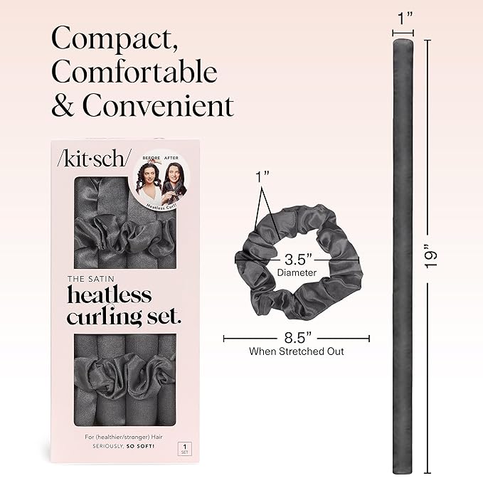 Kitsch Satin Heatless Curls Overnight Set - Charcoal