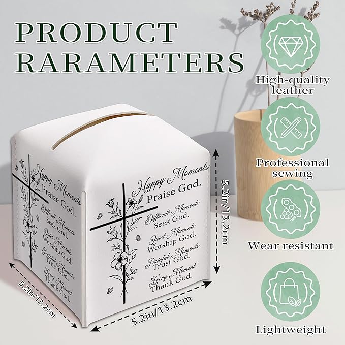 Christian Bible Verses Tissue Box Cover Square, Inspirational Quotes Waterproof Leather Tissue Box Holder, Cross Paper Facial Tissue Box Covers Cube for Office Bathroom Home Prayer Room Decor