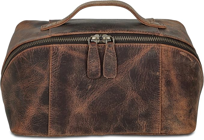 KomalC Luxury Leather Men’s Toiletry Travel Bag – Handmade Shaving Kit with Waterproof Interior, Spacious Storage & Carry Handle – leather travel Kit Bag for Men & Women