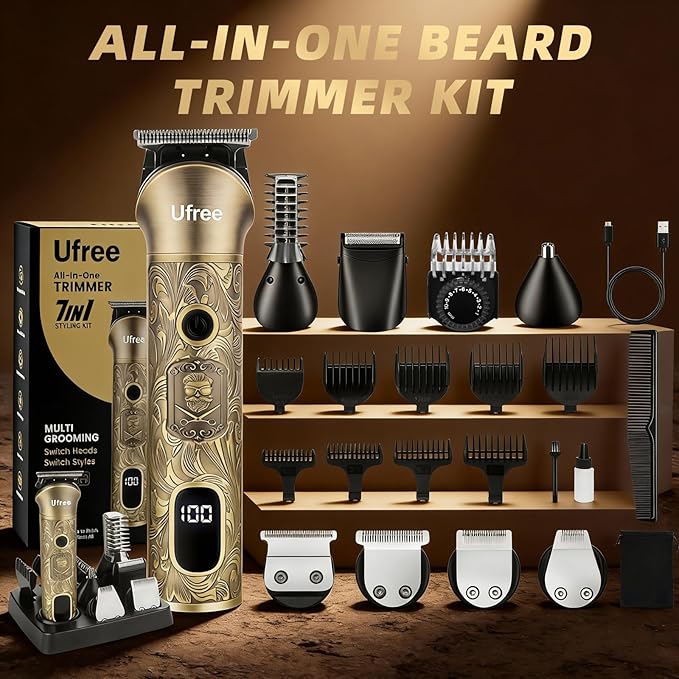 Ufree 7-in-1 Beard Trimmer for Men, Electric Razor Shaver, Men Grooming Kit