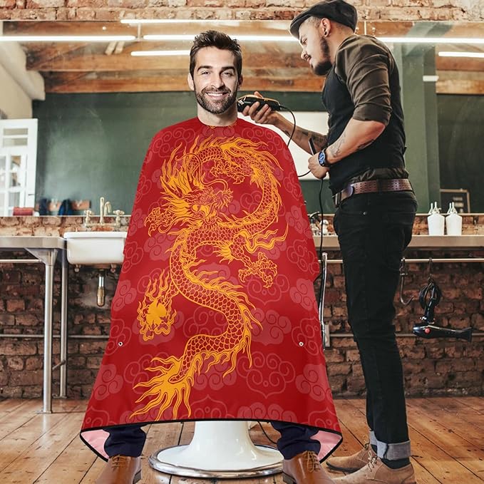 Visesunny Barber Cape - Red Dragon Polyester Hair Cutting Salon Apron Anti-Static Water-Resistant Shaving Cloth Bib