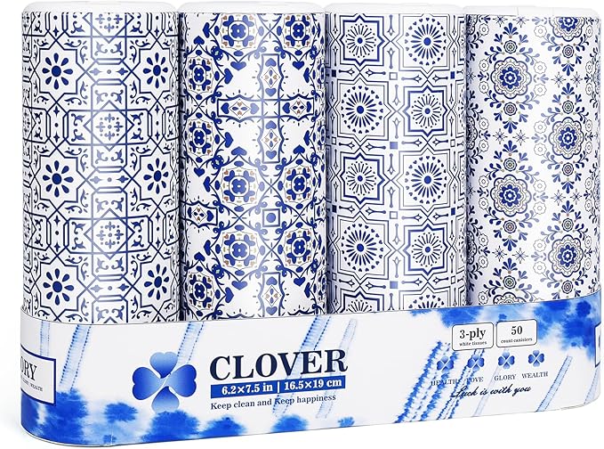 CLOVER Car Tissue Holder with Facial Tissues Bulk,4 Tubes Lotion, Travel Tissues for Cup Holder, Car tissues Cylinder with Gift Wrapping(3-ply,200 Sheets)