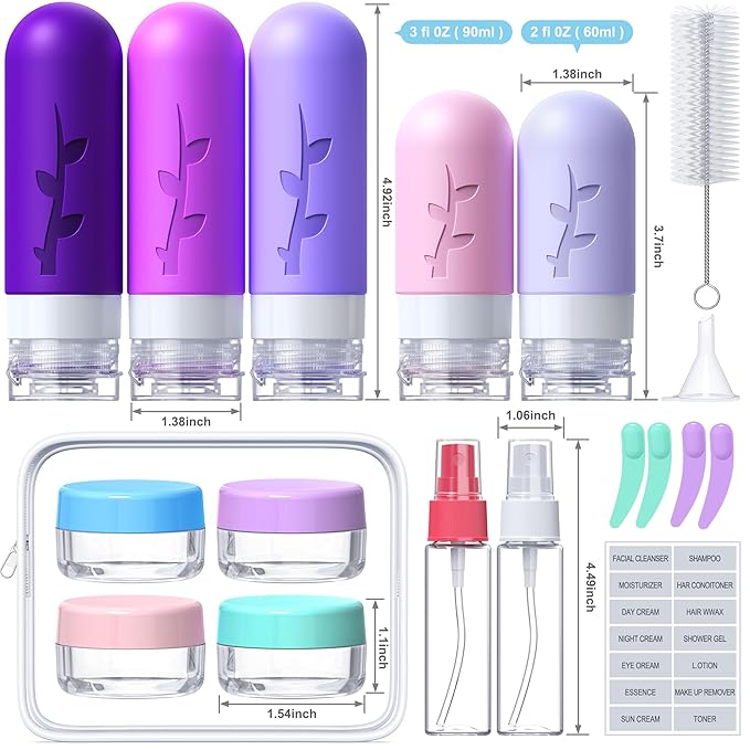 Aeomni 19 Pack travel Bottles for Toiletries, Silicone TSA Approved Travel Size Containers for toiletries Leak Proof Refillable Travel Accessories for Shampoo Conditioner Lotion