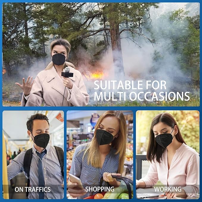 Hotodeal KN95 Face Masks 40 Pcs, Black Kn95 Masks for Adults, 5 Layers Cup Dust Mask for Men, Women, Healthcare/Essential Workers