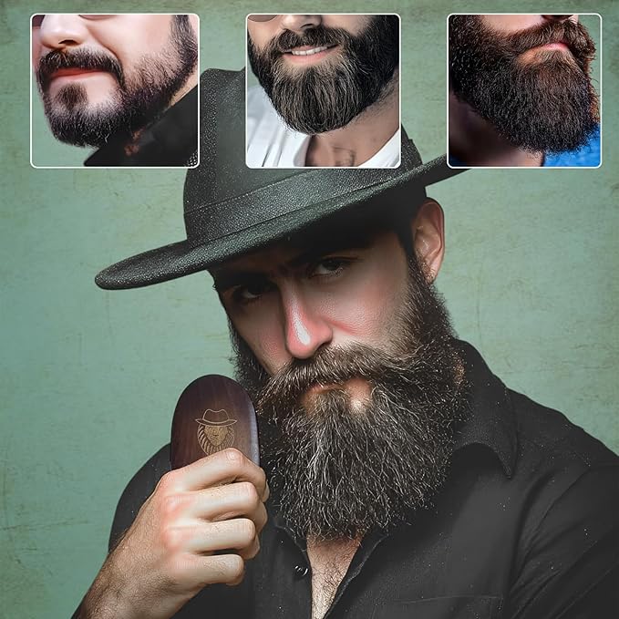 Beard Captain 100% Boar Bristle Beard Brush for Man – Retro Wooden Handle, Promotes Beards Growth & Softens, Travel Size