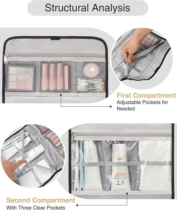 Relavel Large Toiletry Bag Travel Bag for Men, Travel Hanging Toiletries Bag with Hanging Hook, Large Capacity Door Room Essentials, Travel Organizer for Full Sized Cosmetics and Accessories - Black