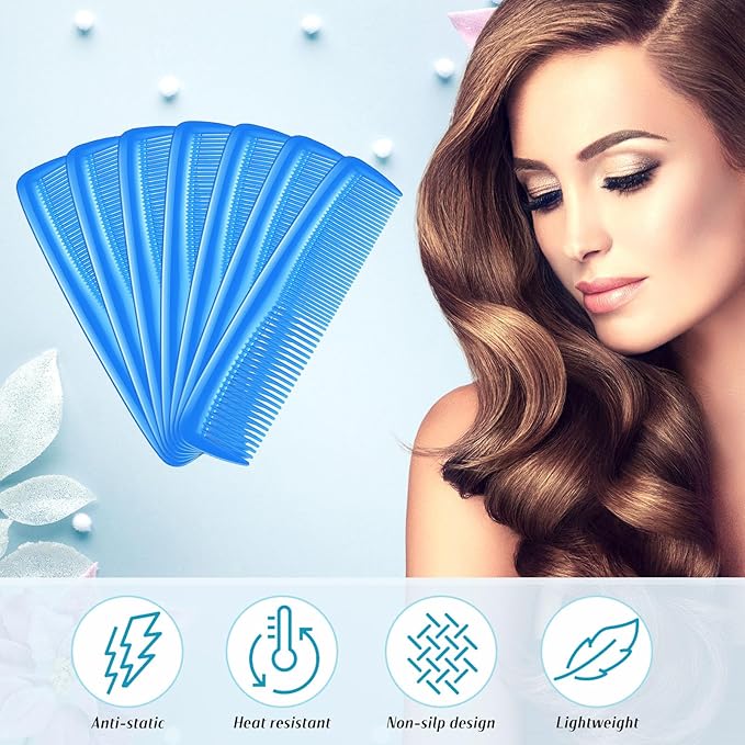 Didaey 50 Pcs Pocket Combs for Men 5 Inch Cutting with Wide and Fine Teeth Plastic Professional Barber Haircut Small Anti Static Combs for Women Grooming Accessories for Beard(Blue)