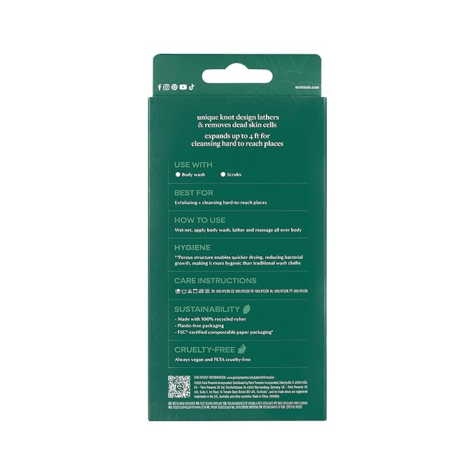 EcoTools Exfoliating Bath Net, Inspired By African Net Sponge, Exfoliates & Cleanses Whole Body, Flexible & Reusable, Eco-Friendly Body Scrubber, Vegan & Cruelty-Free, 1 Count