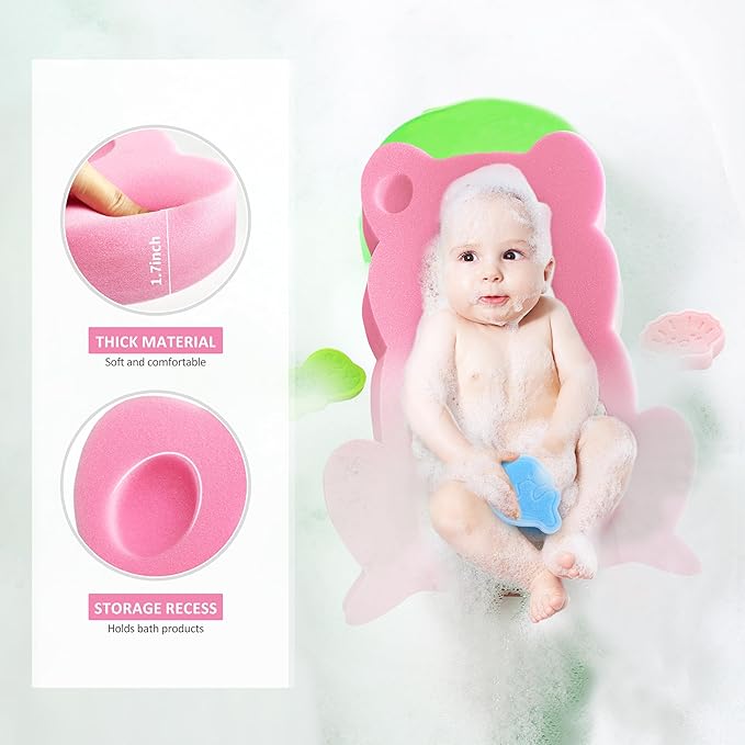 Baby Bath Sponge, Infant Comfy Soft Bath Sponges Mat, Natural Cute Shapes Skid-Proof Bathing Cushion for Toddler & Newborn, 4pcs Shape Style: Blue Dolphin, Pink Shell, Green Turtle and Big Pink Frog