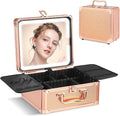 Leeora&Leekoo Makeup Box with Lighted Mirror,Portable Makeup Train Case Organizer (Gold)