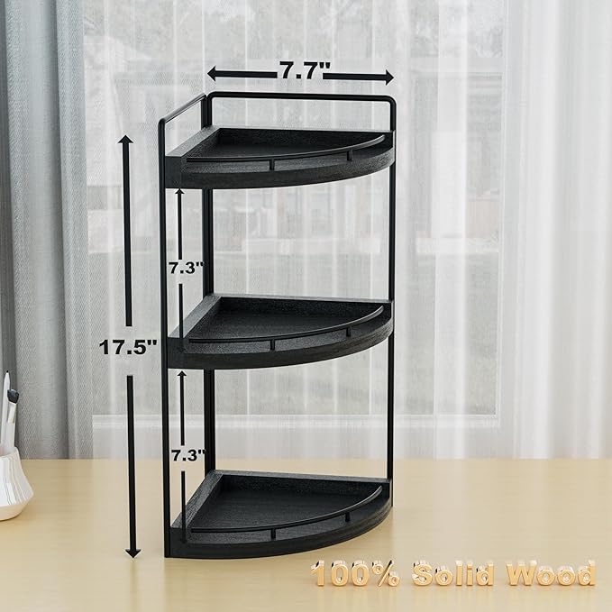 CeleVista Corner Bathroom Counter Organizer, 3 Tier Bathroom Sink Shelf Countertop, Wood Vanity Skincare Storage for Toiletries Decor, Makeup, Dresser(Black)
