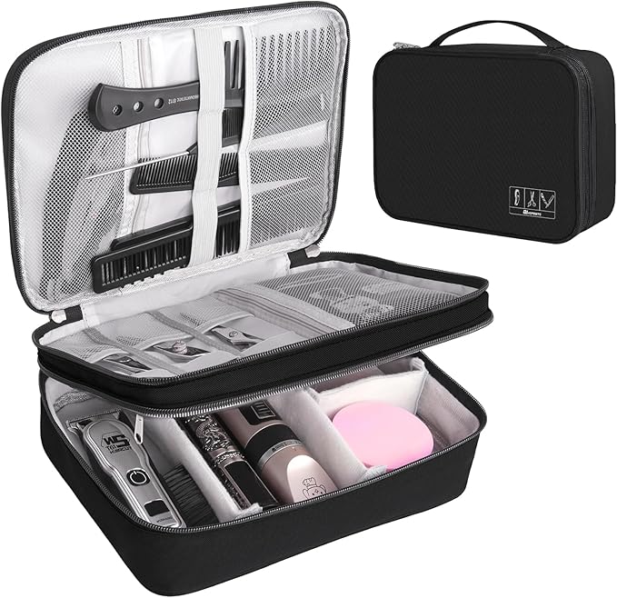 AIHOPESTO Barber Case Barber Tool Bags Barber clipper Bag Barber Cases for Clippers and Supplies Professional Barber Accessories Kit Hair Cutting Scissors Storage Bag Shaving Kits (Black)