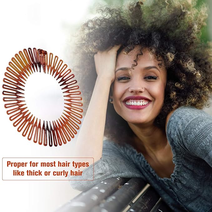 Shappy 9 Pieces Full Circular Stretch Comb Flexible Plastic Circle Comb Stretch Hair Headband Hairband Holder for Women Girls, 3 Colors(Black, Coffee, Tortoise Shell)