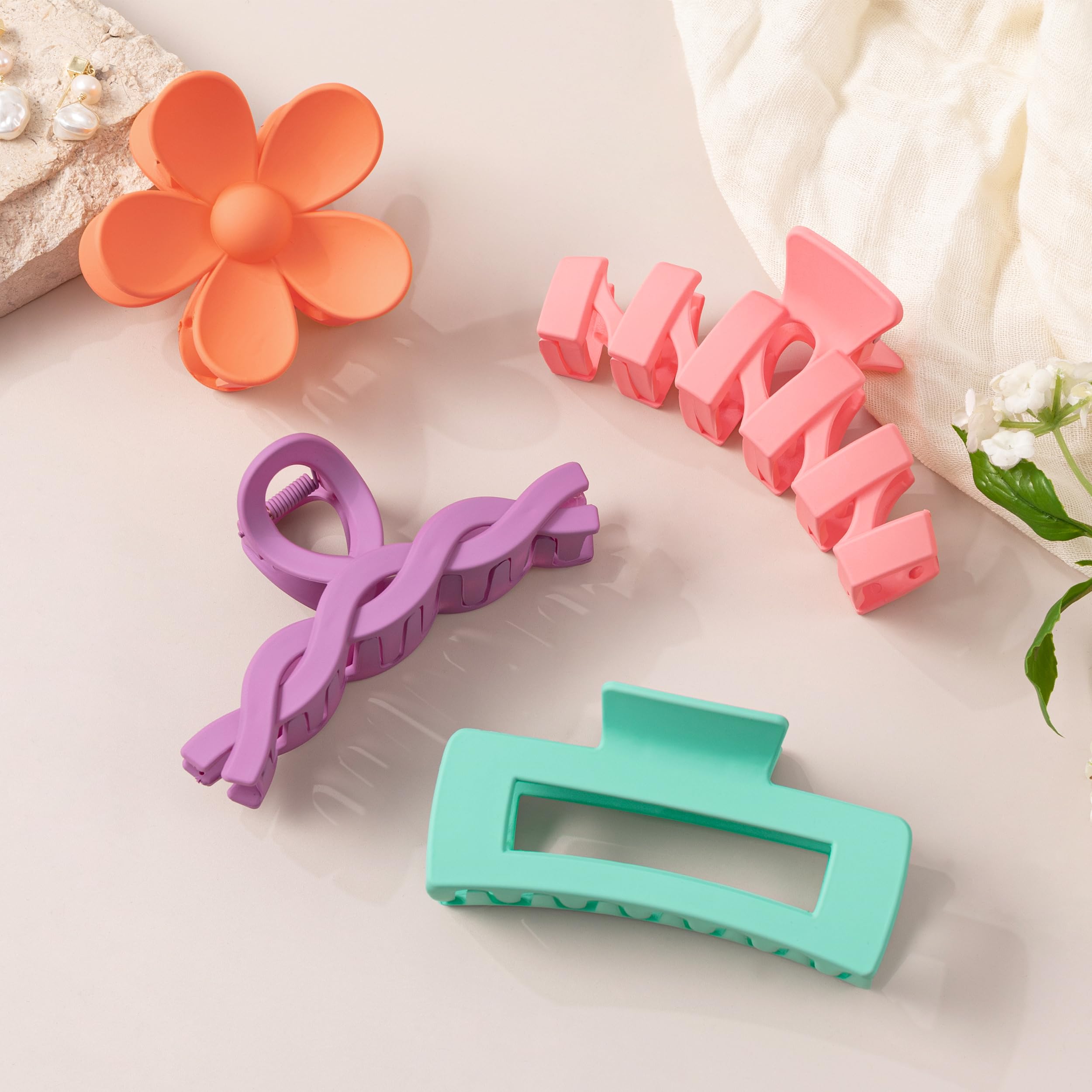 8PCS Hair Clips for Women, Flower Claw Clips for Thick Hair, Non-Slip Hair Accessories with Multi-Styles, Colorful Hair Claw Clips and Variety Pack, Ideal for Girls