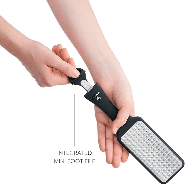 DYNESSE Foot File. Best Premium Pedicure Foot Rasp and Callus Remover. 3-in-1 Tool. Removes Hard Skin. No Risk of Injury. Stainless Steel. Ergonomic Handle. Washable. Works on Both Wet and Dry Feet.